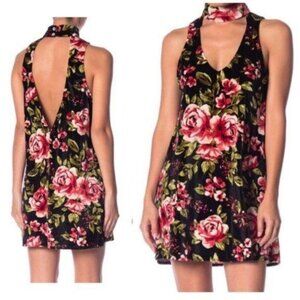 Show Me Your Mumu Friday Choker Dress Velvet Floral Black Red M NWT